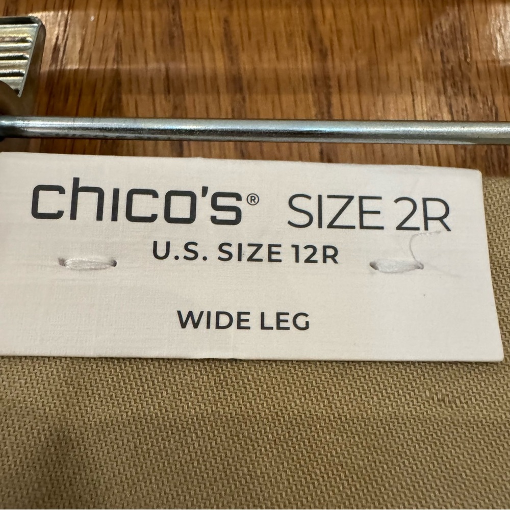 NWT Chico's Size 2R Fly Front Wide Leg Pant Fashion Wild Truffle Chino Khaki - Picture 2 of 16